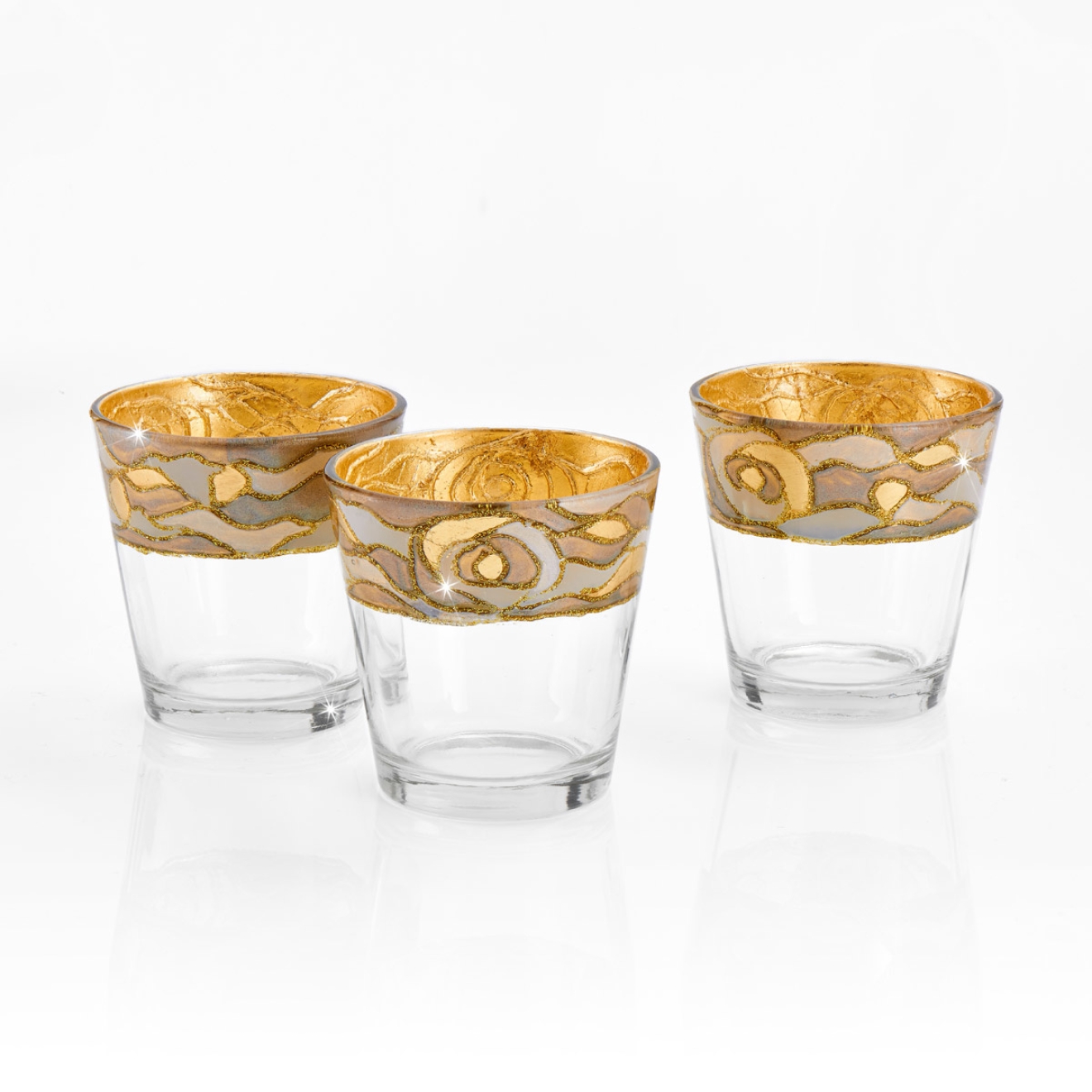 KOLARZ-Austrolux LeuchtenTeelichterset 3 teilig Aqua champagne Handbemalt