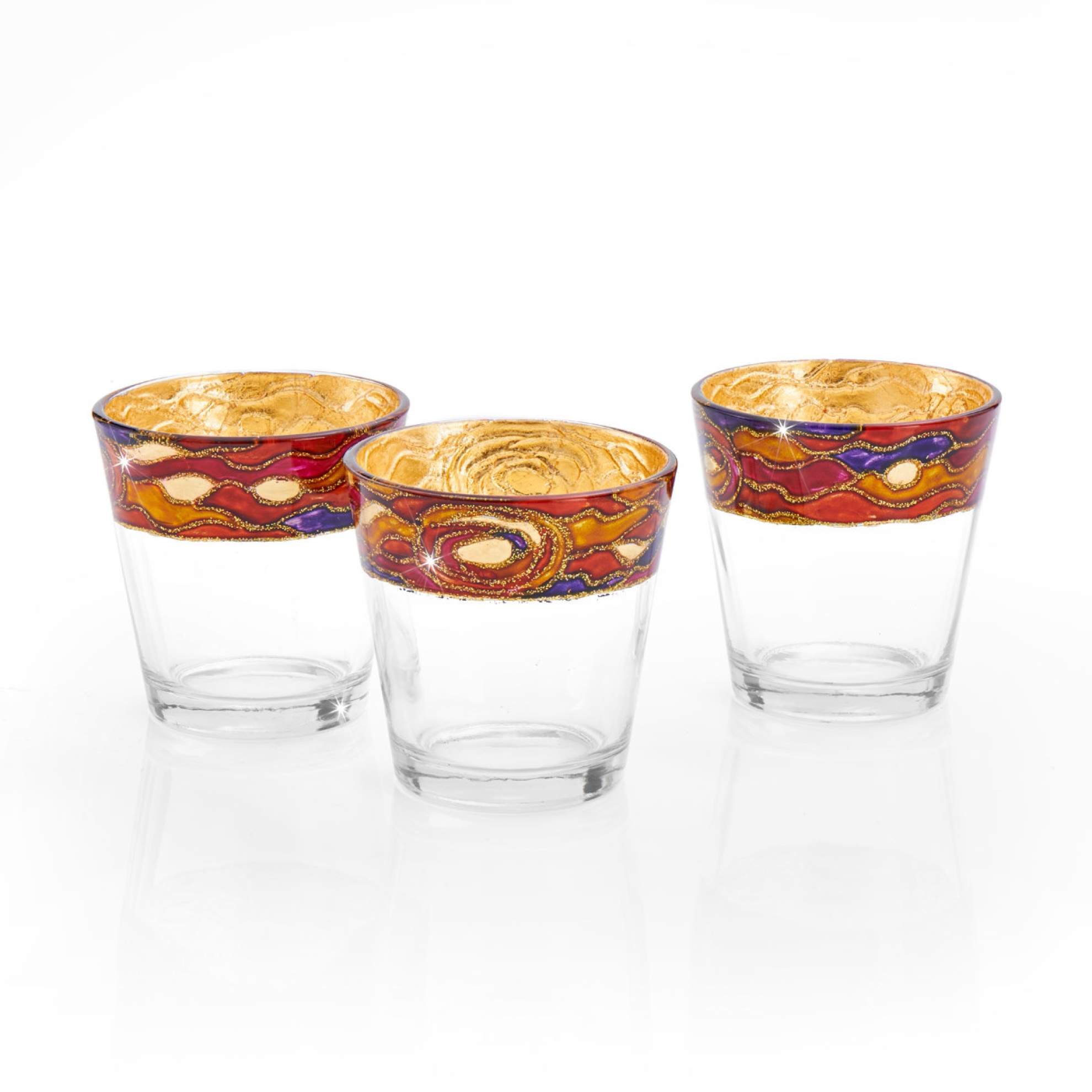 KOLARZ-Austrolux Leuchten - 8000.90084.003/AQ4 - Teelichtset, 3 teilig Aqua rot Handbemalt