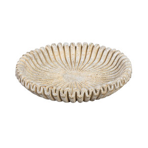 Raffay Cream cement round plate with ribbed lines L