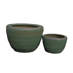 Madaline green, glazed round ceramic pot SV2