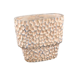 Liselot brown oval cement pot with embossed pattern L