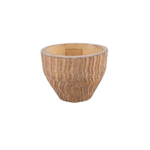 Zanaya Light Brown round cement pot ribbed low S
