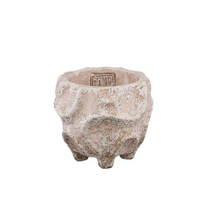 Runas White cement round pot with wavy pattern XS