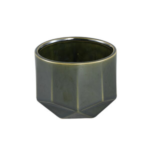 Kaima Green, glazed ceramic pot with square pattern S