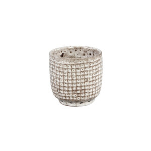 Elana White round ceramic pot with grey patternXXS