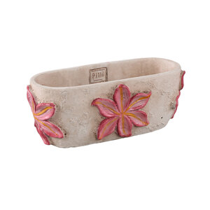 Blomme Pink oval cement pot with large flower S