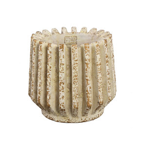 Zariya Cream cement round pot ribbed lines L