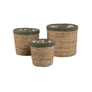 Leavy Dark Green Edge Straight Rattan Basket SV3