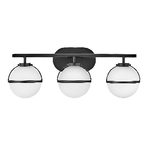 Wandleuchten & Wandlampen von Elstead Hollis 3 Light Wandleuchte - Schwarz, Stahl, Opalglas HK-HOLLIS3-O-BK-BATH