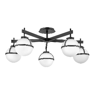 Hängeleuchte, Pendelleuchten & Hängelampen von Elstead Hollis 5 Light Semi-Flush - Schwarz, Stahl, Opalglas HK-HOLLIS-5-O-BK