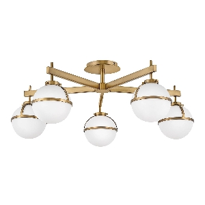 Hängeleuchte, Pendelleuchten & Hängelampen von Elstead Hollis 5 Light Semi-Flush - Heritage Brass, Stahl, Opalglas HK-HOLLIS-5-O-HB