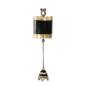 Elstead Phoenician Tischlampe - Schwarz, Gold & Blattsilber mit Schirm aus schwarzem und goldenem Blatt FB-PHOENICIAN-TL