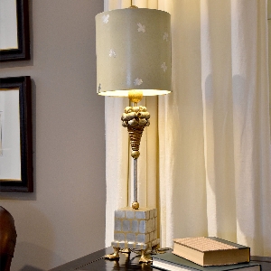 Elstead Pompadour X  Tischlampe - Creme und Blattsilber mit Kreuzen aus lackierter Creme mit Blattsilber Schirm FB-POMPADOURX-TL