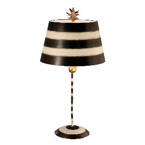 Elstead South Beach Tischlampe - Schwarz, Kitt & Blattgold mit schwarz und creme gestreiftem Schirm FB-SOUTHBEACH-TL