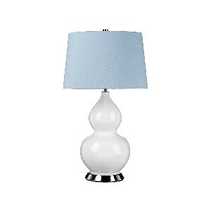 Elstead Isla 1 Light Tischleuchte - Nickel poliert, Weiß, Blau mit Liberty Blue Schirm ISLA-PN-TL-BLUE