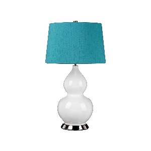 Elstead Isla 1 Light Tischleuchte - Nickel poliert, Weiß, Teal mit Mallard Teal Schirm ISLA-PN-TL-TEAL