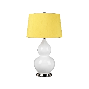 Elstead Isla 1 leichte Tischleuchte - Nickel poliert, weiß, gelb mit gelbem Celadine-Schirm ISLA-PN-TL-YELLOW