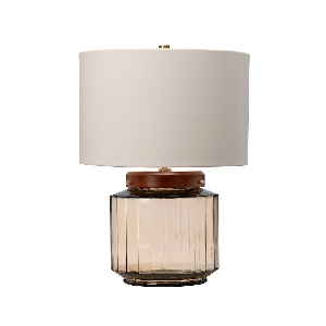 Luga Table Lamp - Smoke - Metalwork Aged Brass - Glassware Smoke - Wood Dark Stained von Elstead