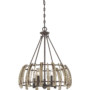 Wood Hollow 5 Light Pendelleuchte - Rustikales Schwarz von Elstead