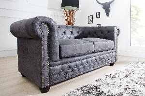 Serie CHESTERFIELD VON CASA ELITE von Casa Élite von Casa Élite Sofa CHESTERFIELD 2-Sitzer Antik-Look Mikrofaser Grau 37390