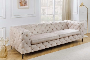 Sofa MODERN BAROCK 240cm 3-Sitzer Samt champagner im Chesterfield-Stil von Casa Élite