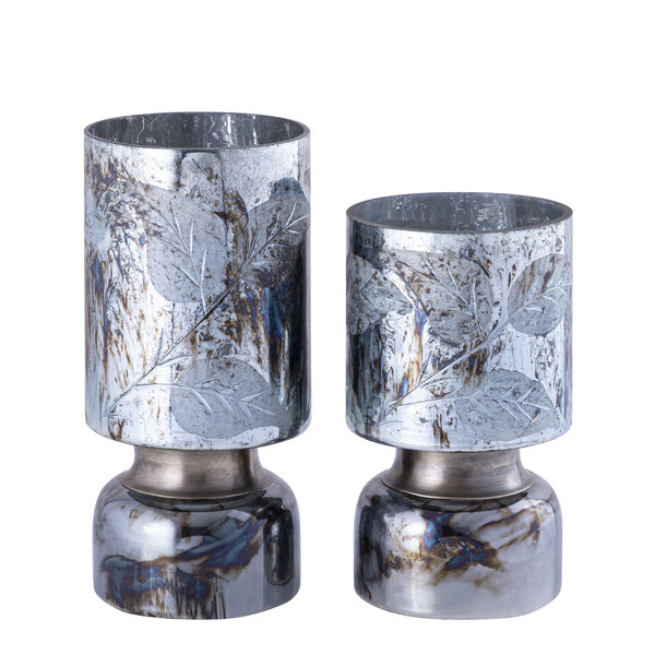 Navanah Blue glass storm light leaf-etched round L der Firma PTMD