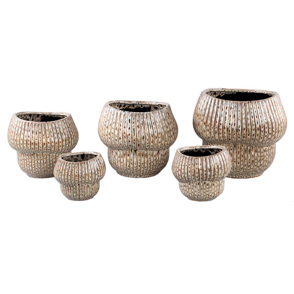 Colby Brown ceramic pot round shaped with lines XS der Firma PTMD