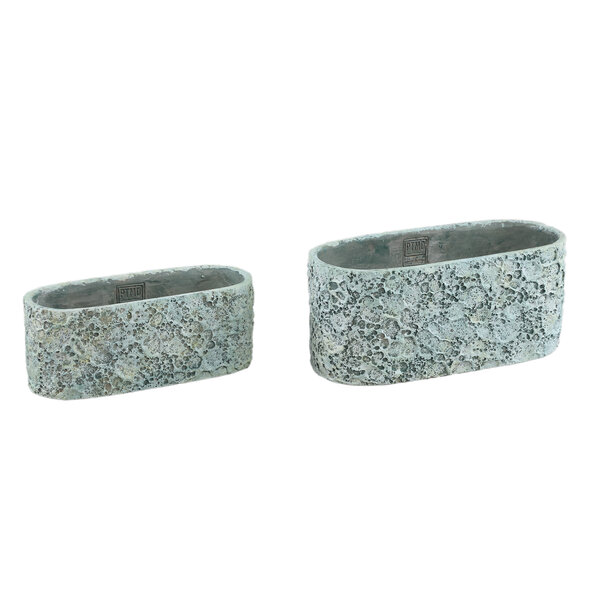 Darrel Blue oval cement pot rough finish S der Firma PTMD