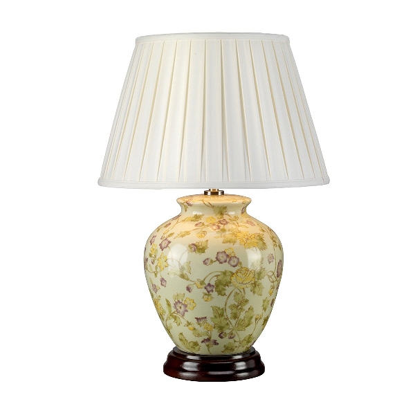 Gelbe Blumen 1 Licht Tischlampe - Gelb und Lila mit Elfenbein Schatten der Firma Elstead