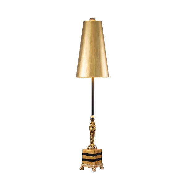 Noma Luxe Table Lamp - Gold, Schwarz und Blattsilber mit glasiertem Blattgold-Schirm der Firma Elstead