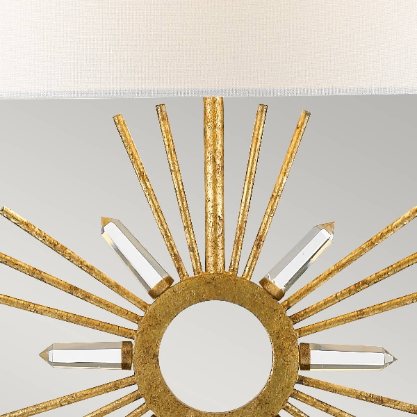 Sun King Tischlampe - Distressed Gold, Cremefarbener Schirm der Firma Elstead