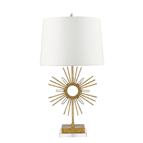 Sun King Tischlampe - Distressed Gold, Cremefarbener Schirm der Firma Elstead