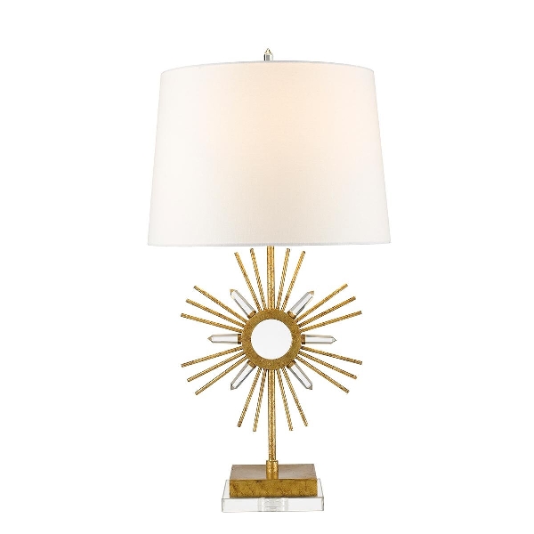 Sun King Tischlampe - Distressed Gold, Cremefarbener Schirm der Firma Elstead