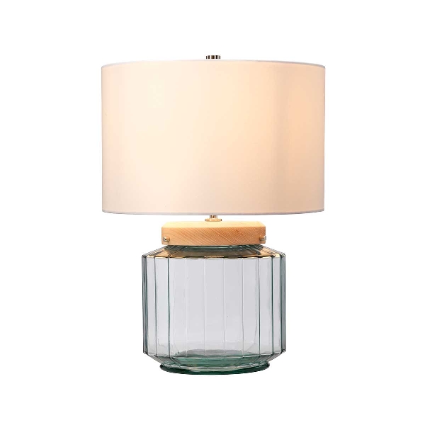 Luga Table Lamp - Natural - Metalwork Polished Nickel - Glassware Clear/Natural - Wood Light der Firma Elstead