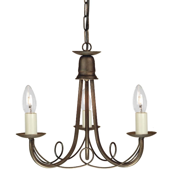 Minster 3 Light Chandelier - Black/ Gold Patina der Firma Elstead