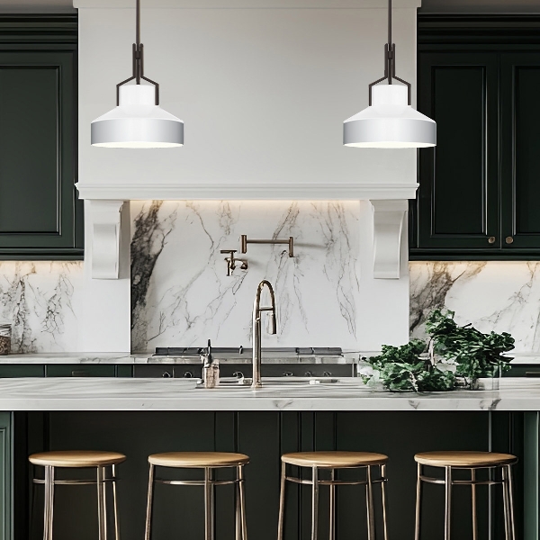 Quoizel Brecken 2 lt Pendelleuchte - Alte Bronze und faux Alabaster Glasschirm der Firma Elstead