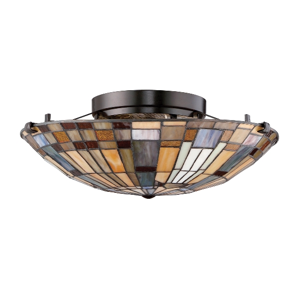 Inglenook 2 lt Flush - Valiant Bronze & Kunstglas-Schirm der Firma Elstead