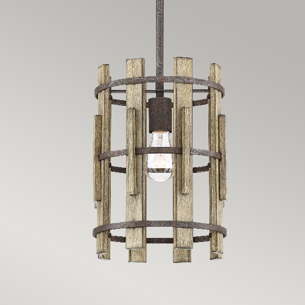 Wood Hollow Mini Pendelleuchte - Rustikales Schwarz der Firma Elstead