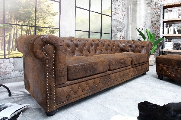 Sofa CHESTERFIELD 3-Sitzer antik braun der Firma Casa Élite