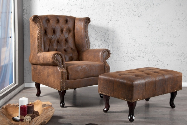 Ohrensessel CHESTERFIELD Antiklook braun der Firma Casa Élite