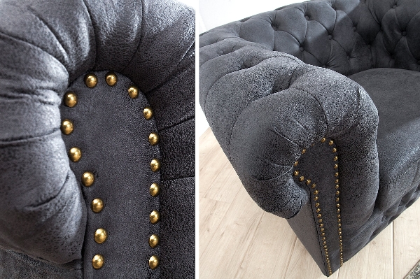 Sessel CHESTERFIELD Antik-Look Mikrofaser Grau der Firma Casa Élite