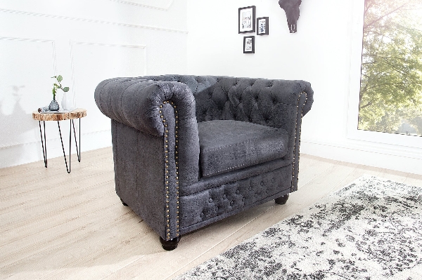 Sessel CHESTERFIELD Antik-Look Mikrofaser Grau der Firma Casa Élite