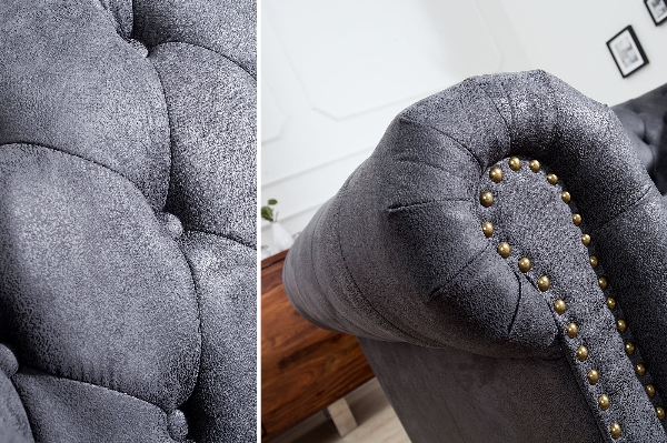 Sofa CHESTERFIELD 2-Sitzer Antik-Look Mikrofaser Grau der Firma Casa Élite