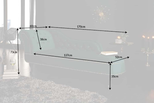 Recamiere CHESTERFIELD 170cm Samt smaragdgrün im Barockstil der Firma Casa Élite