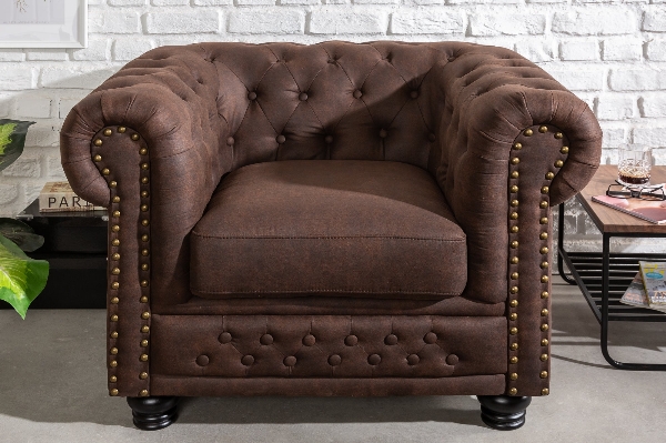 Sessel CHESTERFIELD Mikrofaser Vintage braun der Firma Casa Élite