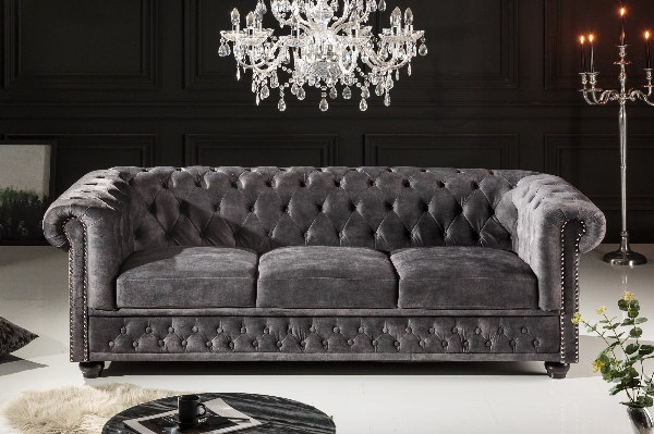Sofa CHESTERFIELD 205cm 3-Sitzer Samt grau der Firma Casa Élite