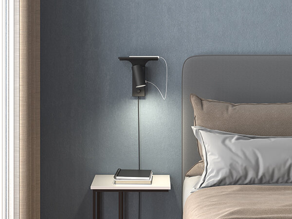 Tyson wall lamp USB-A right black structure GU10 der Firma Belid Leuchten